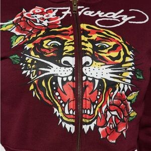 Ed Hardy Burgundy Tiger and Rose Hoodie